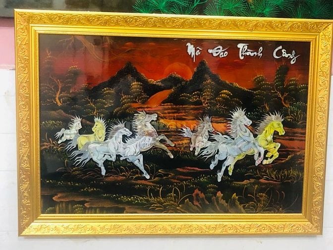 tranh sơn mài, bán tranh sơn mài đồng quê, tranh tặng tân gia
