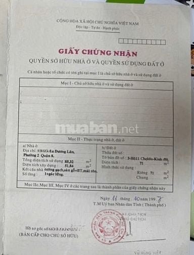 🌷 🌷 🌷 BÁN NHÀ MẶT TIỀN : 107 ĐẶNG CHẤT - P. 2 - Q. 8 - TPHCM