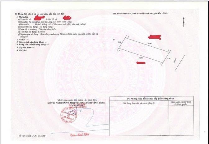 Đất thổ cư 92m2 tại Xã Hòa Phú, H.Long Hồ, T.Vĩnh Long bán