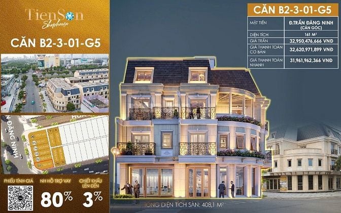ShopHouse Tiên Sơn 💎 B2-3-01-G5 - Căn Góc Đường Lớn Víp Nhất Dự Án 