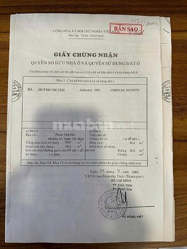 BÁN NHÀ GÓC 2 MẶT HXH PHẠM VĂN HAI 5TẦNG NGAY CHỢ PHẠM VĂN HAI 6 TỶ850