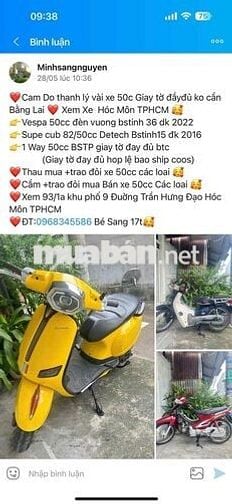 Vespa 50cc bstinh 36 đk 2022 giay to hop le