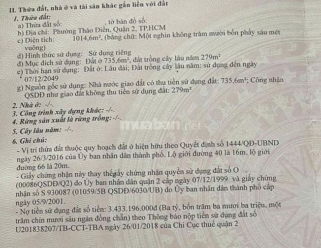  Bán nhà đất Thảo Điền – 2 mặt tiền trước sau, diện tích hơn 1000m²