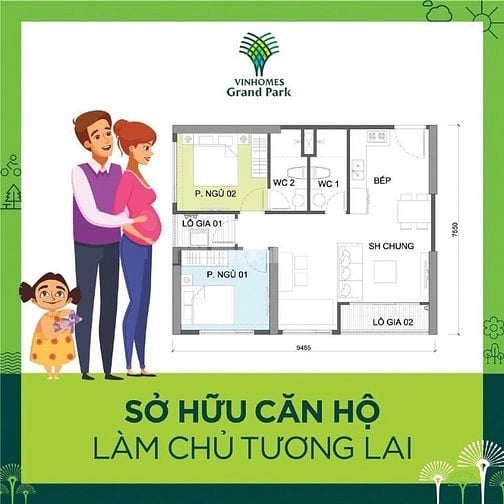 Bán căn hộ chung cư Vinhomes Grand Park, 4,6 tỷ, 70m2, 2PN, 2WC, vay n