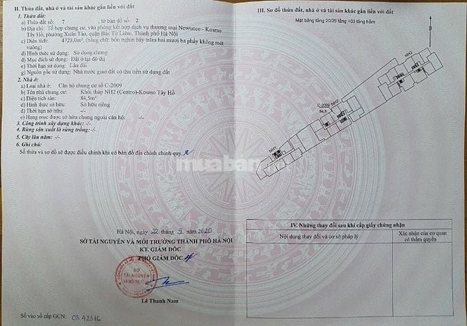 Chính Chủ Bán Căn Hộ 2PN Tầng 20 Chung Cư Kosmo Tây Hồ