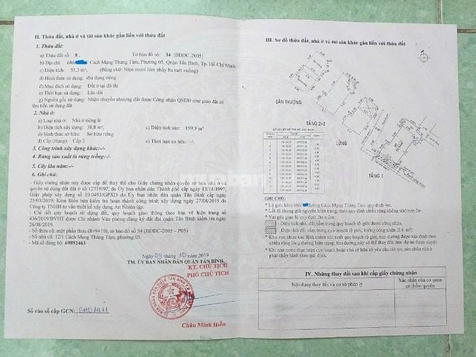 Bán nhà xây 4 lầu, Hẻm 3m 686 CMT8, P5, TB. DT: 55 m2. Giá: 8,4 Tỷ