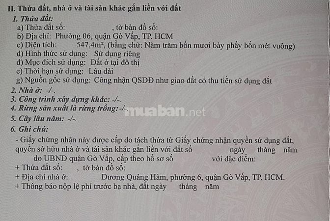 Bán lô đất đẹp xe tải (19x30) 496/63 Dương Quảng Hàm p6 Gò Vấp (Bờ kè 