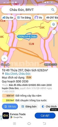 Bán gấp đất tại xã Bầu Chinh-Châu Đức-BRVT. DT:6262,3m2, Giá:700k/m2
