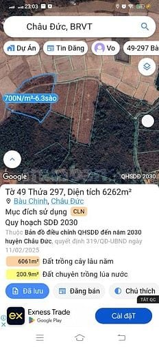 Bán gấp đất tại xã Bầu Chinh-Châu Đức-BRVT. DT:6262,3m2, Giá:700k/m2