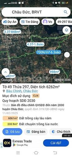 Bán gấp đất tại xã Bầu Chinh-Châu Đức-BRVT. DT:6262,3m2, Giá:700k/m2