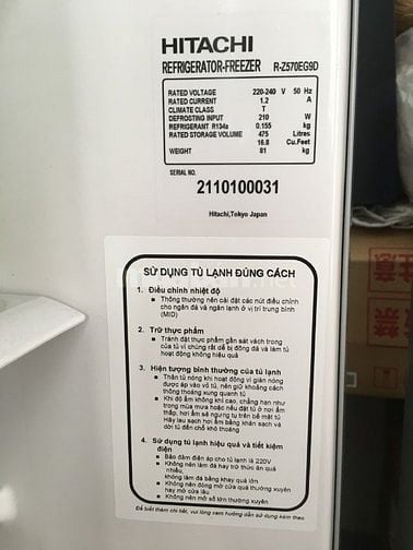 BÁN TỦ LẠNH HITACHI R-Z570EG90 giá 2,1 triệu