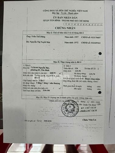 Bán Toà Nhà 71/26/44 Nguyễn Bặc, P.3, Q.Tân Bình, gần chợ Phạm Văn Hai