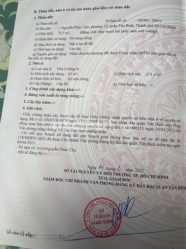 🌷 🌷 🌷 BÁN NHÀ MẶT TIỀN : 183 NGUYỄN PHÚC CHU - P. 15 - Q. TÂN BÌNH 