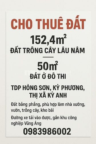 CHO THUÊ ĐẤT GIÁ RẺ TẠI KỲ PHƯƠNG - KỲ ANH - HÀ TĨNH
