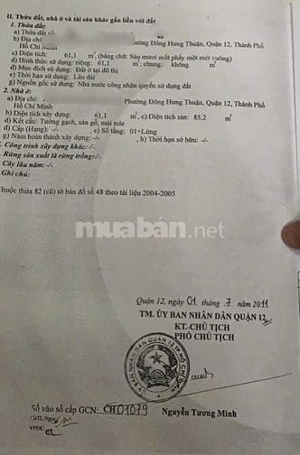 bán gấp căn nhà 62m2 ở Nguyễn Văn Quá - Quận 12 giá 910 triệu.