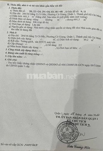 BÁN NHÀ TẠI CƯ XÁ CÔ BẮC, PHƯỜNG CÔ GIANG - QUẬN 1 