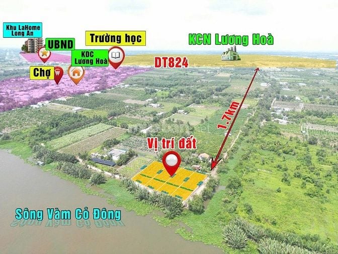 Siêu Phẩm 1000mv Mặt Tiền Sông Vàm Cỏ Đông xã Lương Hoà đường 2 xe tải