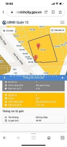 Bán đất phân 368/5 Hà Huy Giáp, P.TL, Quận 12: 4,3 x 20, giá: 5,25 tỷ