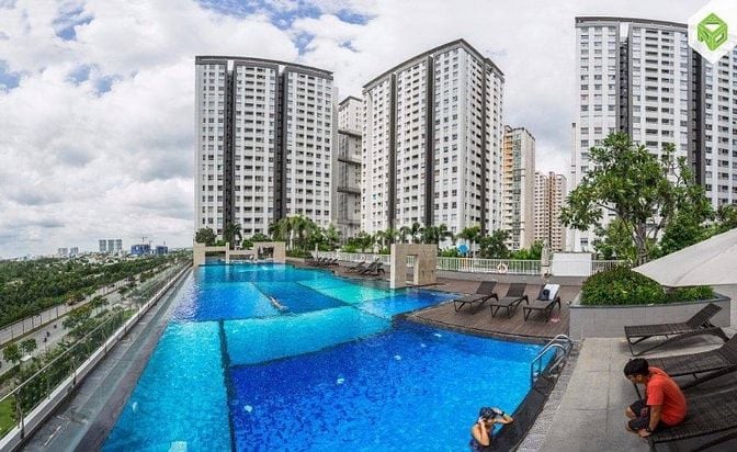 Căn hộ tầng cao, view hồ bơi, 73m2, 2pn, đầy đủ nội thất giá 14 triệu