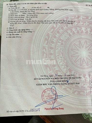 Bán đất mặt tiền đường 10,5m THANH NGHỊ - 90m2 GIá 4 tỷ 750 tl