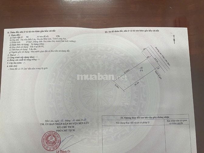 CẦN BÁN LÔ ĐẤT TẠI TUYẾN ĐƯỜNG HUYẾT MẠCH NGUYỄN TRUNG TRỰC LONG AN