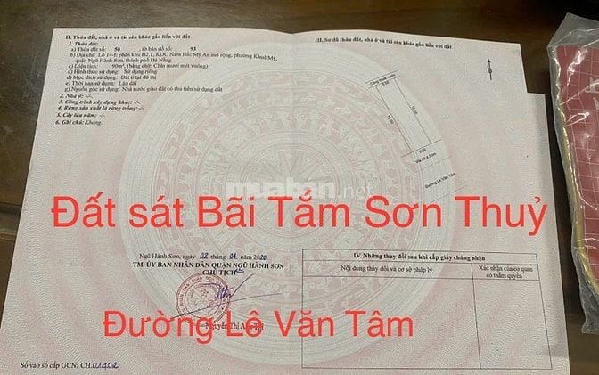 2 lô đường Lê Văn Tâm, Khuê Mỹ, NHSơn, Đ Nẵng, 180m2/11  tỷ