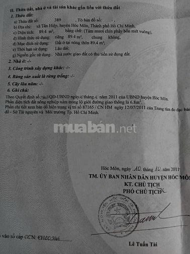 Cần tiền nên bán lại căn nhà 1 lầu ở Xã Tân Hiệp - Hóc Môn giá 835tr