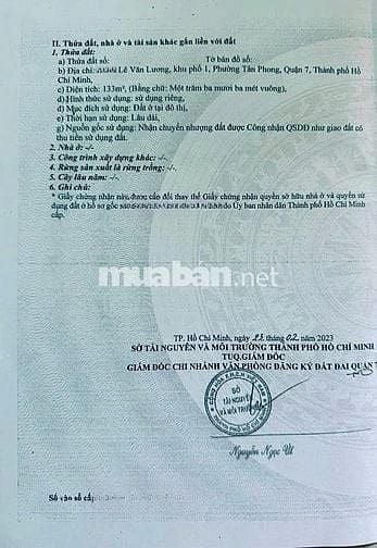  BÁN NHÀ MẶT TIỀN :  LÊ VĂN LƯƠNG - P. TÂN PHONG - Q. 7 - 