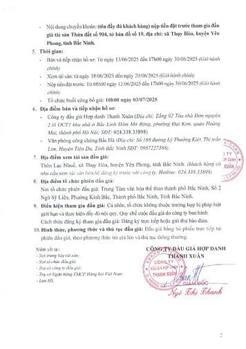 bán đấu giá thửa đất tại:Lạc Nhuế, Thụy Hòa, Yên Phong, Bắc Ninh