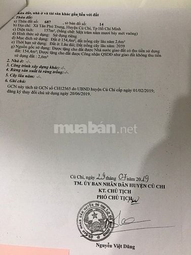 Chính chủ cần bán đất xã Tân Phú Trung, Củ Chi, HCM. 157 m2, 3 tỷ.