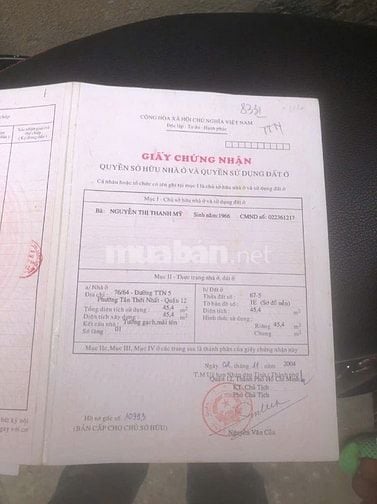 Bán nhà 1 lầu Tân thới nhất 1 phường Ttn quận 12(2,79 tỷ)