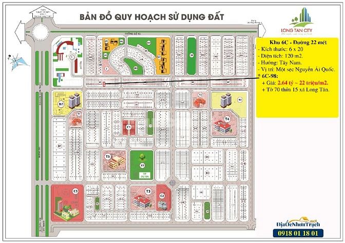 Nền shophouse Nhơn Trạch trục chính 22 mét vuông góc Nguyễn Ái Quốc!