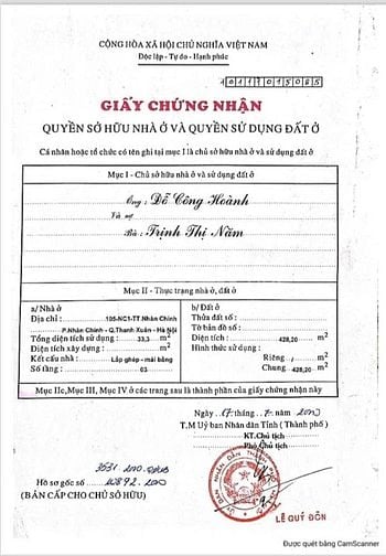 Bán căn hộ tập thể số 105 ngõ 86 Nhân Hoà Sổ 33,3m ; Sử dụng 78m ; Mặt