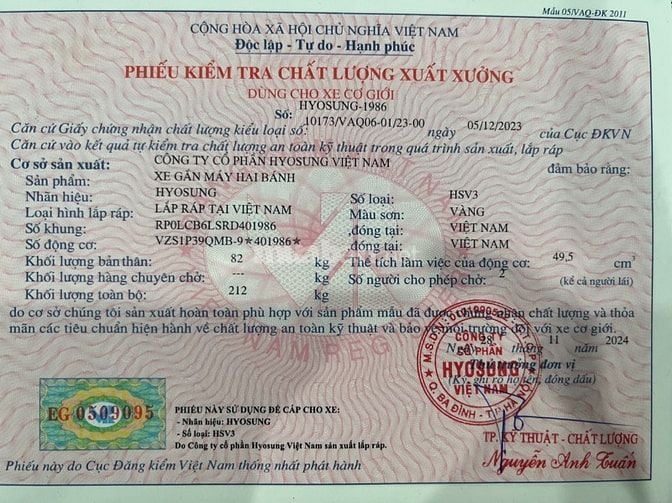 MẤT PHIẾU KIỂM TRA CHẤT LƯỢNG XUẤT XƯỞNG