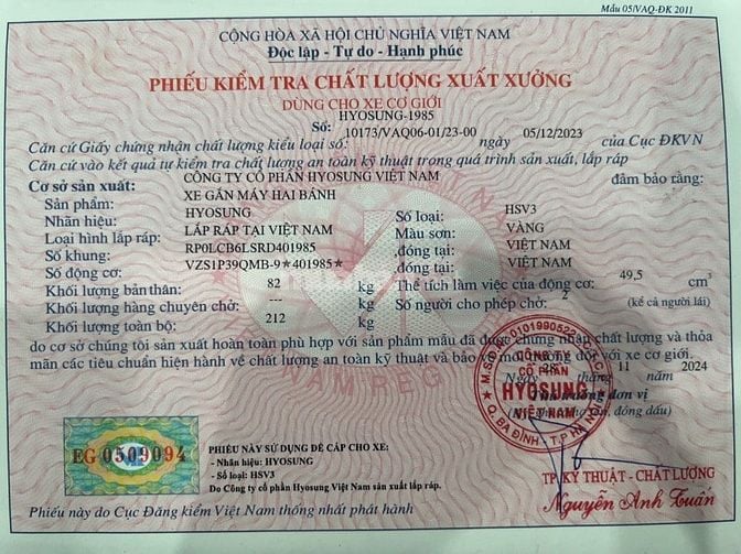 MẤT PHIẾU KIỂM TRA CHẤT LƯỢNG XUẤT XƯỞNG