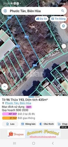 Bán đất mặt tiền đường Hồ Văn Huê xã Phước Tân Tp Biên Hòa giá 7 tỷ