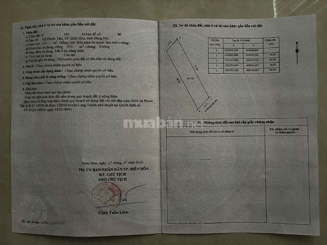 Bán đất mặt tiền đường Hồ Văn Huê xã Phước Tân Tp Biên Hòa giá 7 tỷ