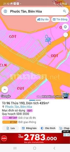 Bán đất mặt tiền đường Hồ Văn Huê xã Phước Tân Tp Biên Hòa giá 7 tỷ