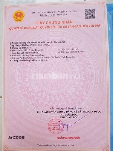Bán 2 lô đất thổ cư 137.9m2 và 140 m2 liền kề shr, MT đường 9m, CĐ, LA