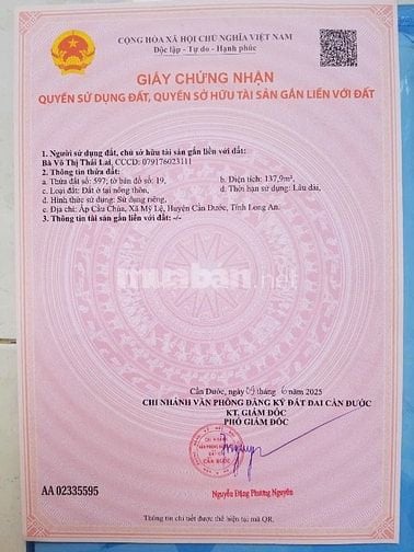 Bán 2 lô đất thổ cư 137.9m2 và 140 m2 liền kề shr, MT đường 9m, CĐ, LA