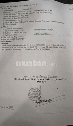 🌷 🌷 🌷 BÁN NHÀ MẶT TIỀN : 690 PHẠM VĂN BẠCH - P. 12 - Q. GÒ VẤP -HCM