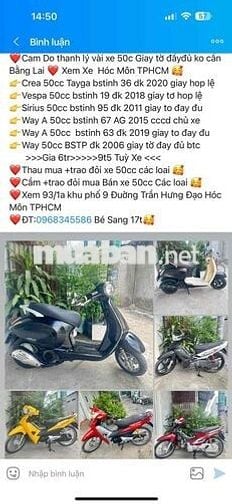 Vespa 50cc bstinh 19 đk 2018 giay to hợ lệ