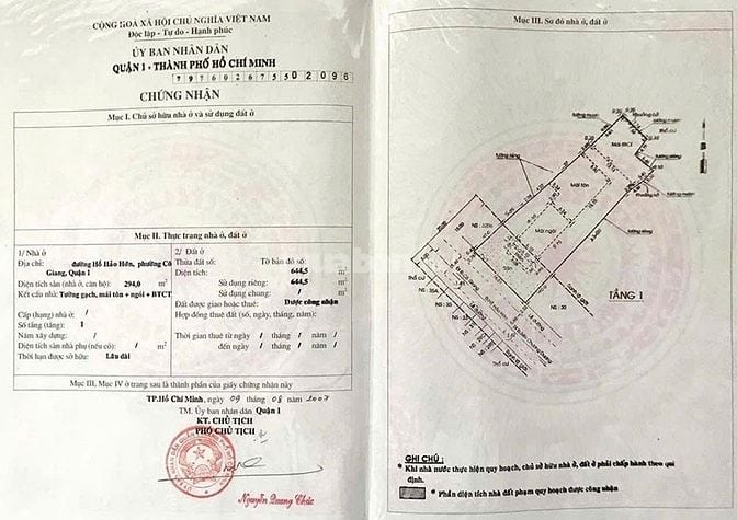 Bán nhà Hồ Hảo Hớn, Cô Giang, Quận 1 – 644,5m² đất – mặt tiền lớn