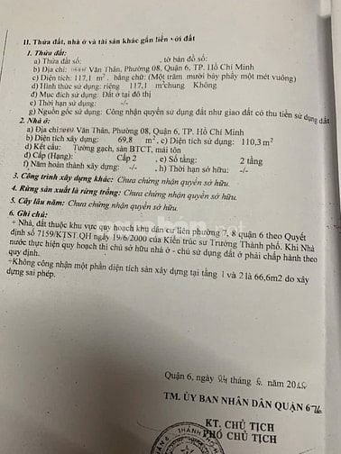 🌷 🌷 🌷 BÁN BIỆT THỰ MẶT TIỀN : 137 VĂN THÂN - P. 8 - Q. 6 - TPHCM