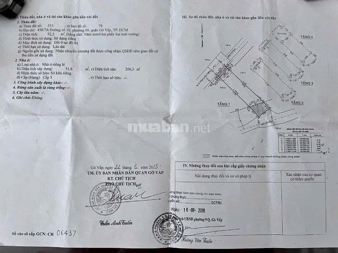 Bán nhà 2 mặt hẻm xe hơi đẹp 4 lầu (4x18) 458/7A Nguyễn Văn Khối p9 Gv