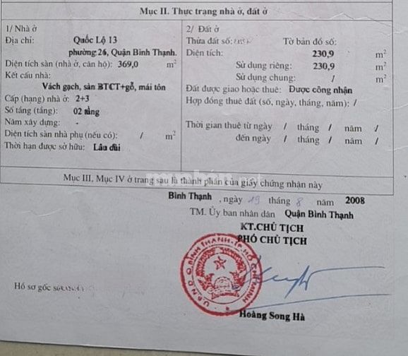 🌷 🌷 🌷 BÁN NHÀ MẶT TIỀN : 231 QUỐC LỘ 13 - P. 26 - Q. BÌNH THẠNH 