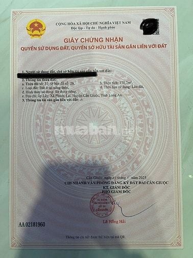 đất ở MT đường 826C, Phước Lại. Cần Giuộc. 5,6m x 30,3m. giá 4,45 tỷ