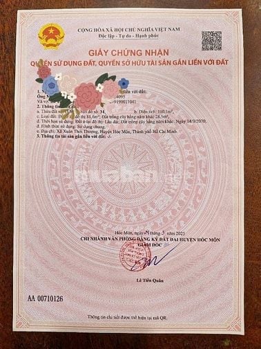 ĐẤT HÓC MÔN 110m2 KDC ĐÔNG ĐÚC AN NINH GIÁ CỰC TỐT 1TỶ5