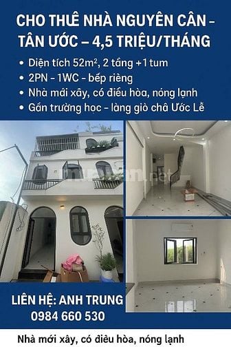 CHO THUÊ NHÀ NGUYÊN CĂN – TÂN ƯỚC, THANH OAI – NHÀ MỚI ĐẸP, GIÁ RẺ