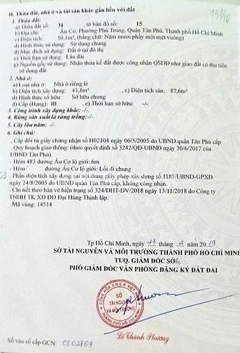 Bán nhà 2 hẻm 3m(BG) Âu Cơ, P.Phú Trung, Q.Tân Phú giá 4.7 tỷ